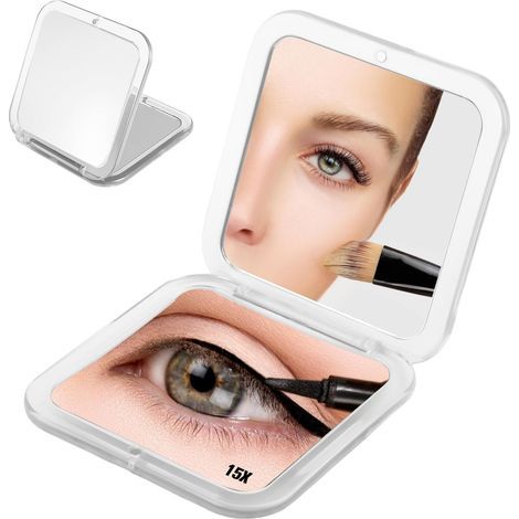 (blanc) Petit miroir compact grossissant x 15 Pliable Miroir de maquillage de voyage léger et portable Miroir cosmétique pour femme et Cadeau (1/5)
