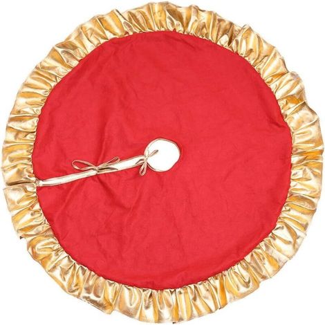 Jupe d'arbre de Noël rouge, 90 cm Jupe d'arbre de Noël en peluche rouge et dorée Support d'arbre de Noël Ornements d'arbre de Noël Décorations de vac (1/4)