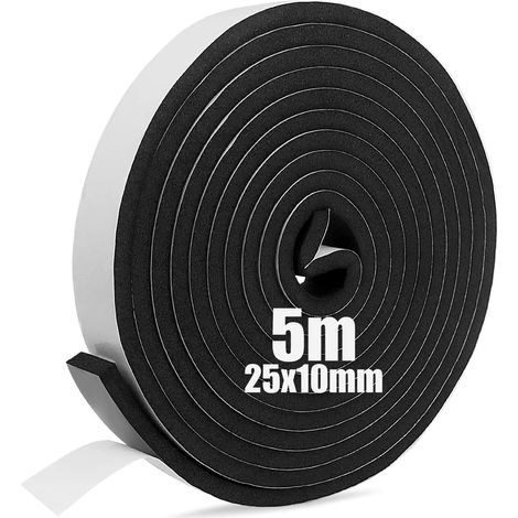 Joint Mousse Adhésif - 5m - Caoutchouc CR Et Néoprène - Isolation Phonique Et Thermique - Pour Porte Fenêtre Et Meuble - Noir 2,5cm X 1cm (1/5)