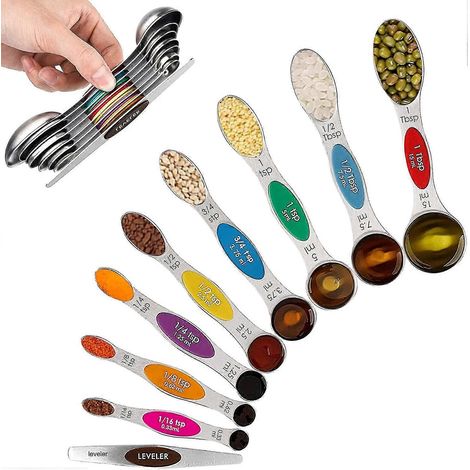 Ensemble de cuillères doseuses magnétiques, ustensiles de pâtisserie double face en acier inoxydable, pot à épices empilable (1/5)