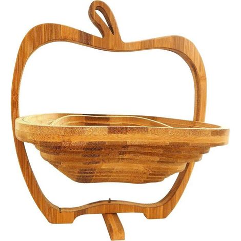 Corbeille à fruits en forme de pomme pliable Bambou Porte-fruits accordéon Bois HxlxP: 30 x 27 x 22,5 cm, nature (1/5)