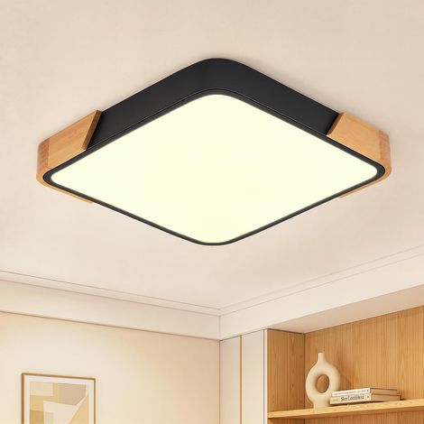 24W Plafonnier LED Carré en Bois Noir 31CM Luminaire 3000K 2400LM (1/5)