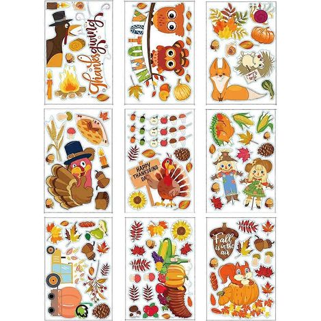 Blatt Herbst-Gnome Fensteraufkleber Herbst Truthahn Kürbis Glas Wandaufkleber Thanksgiving Fest Party Heimdekorationen
