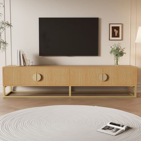 Meuble TV moderne en bois 180x40x40cm, 4 portes avec poignées semi-circulaires, bois (1/5)