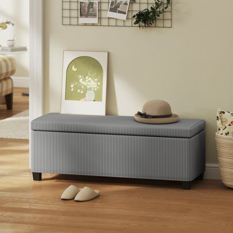 Panca contenitore, panca imbottita per riporre oggetti, per soggiorno, camera da letto, corridoio, rivestimento in velluto a coste, grigio