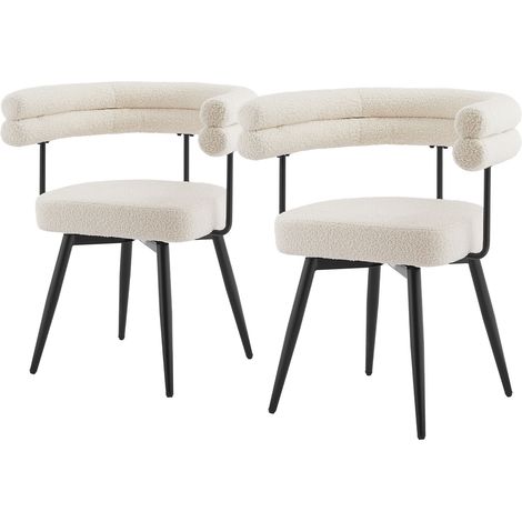ML-Design Set de 2 sillas de comedor giratorias 360° tapizadas en tejido Teddy beige, asientos ergonómicos con reposabrazos y respaldo mueble moderno con patas de metal, para oficina/comedor/cocina (1/5)
