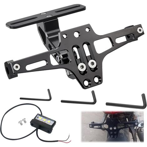 Support de Plaque D'Immatriculation Moto, Support de Plaque D'Immatriculation Réglable, Moto Réglable Universelle en Alliage d'Aluminium CNC pour la Plupart des Modèles de Motos Courants (1/5)