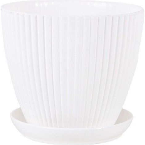 Pot de fleurs avec plateau blanc 998cm 1 pot de fleurs en résine plastique épaissie à rayures verticales