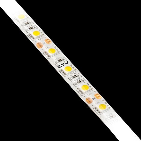 Ruban LED Flash 5050 de 5 m, 300 LED 60/m, à intensité variable, 14,4 W/m, étanche IP65, 12 V DC, largeur 10 mm, divisible tous les 5 cm, blanc neutre 4000 K (1/2)