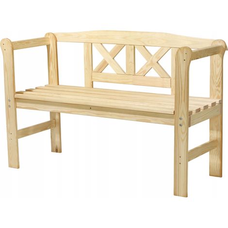 Kadax – Banc de jardin en bois de pin naturel 119x44x76 cm – Dossier confortable – Rangement sous l'assise pour accessoires – Design rustique