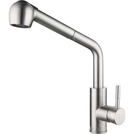 Robinet de Cuisine Télescopique avec Bec en Tuyau Robinet Mixte Évier Extractible à Rotation 360° AntiÉclaboussures en Inox, Installation sur Plan (1/4)