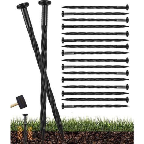 100 Pièces Piquets de Bordure de Paysage en Plastique, 20CM Piquets de Sol en Spirale Clous d'ancrage Paysager Piquets de Tente pour Herbes Barrière (1/5)