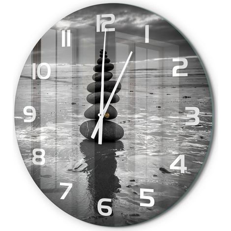 Horloge Murale Ronde Design Original Verre Silencieuse Déco Maison Pierres en équilibre fi 60 cm (1/5)