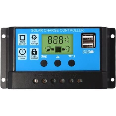 PWM Solar Panel Charge Controller, 12V/24V, 30A, LCD Screen, Dual USB Port (1/4)