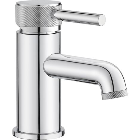 Round Mono Basin Mixer Tap with Industrial Style Detailing - Chrome