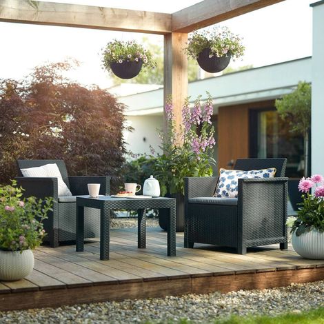 Dmora - Loungeset für draußen Caluso, Outdoor-Lounge mit Couchtisch, Terrassenset mit Kissen, Gartenkomposition mit Sofa und Sesseln, 65x63 h74 cm, Anthrazit (1/3)