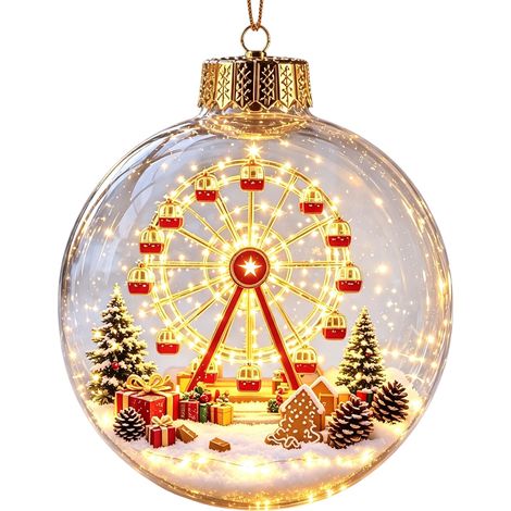 Boule à neige lumineuse 3D en acrylique transparent, décoration à suspendre au sapin de Noël avec le Père Noël et son traîneau de rennes (1/5)