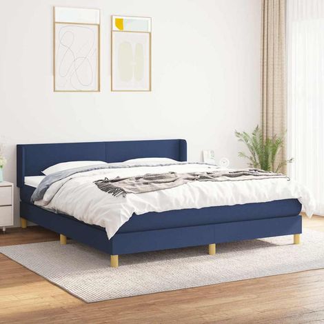 Lit double pour adulte Moderne - Lit à sommier tapissier avec matelas Bleu 180x200 cm Tissu BV834061 - BonneVie (1/5)