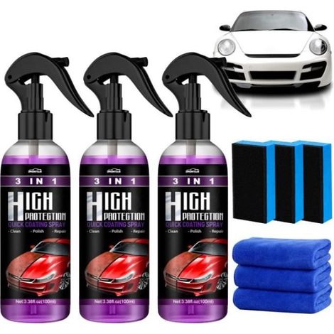 Revêtement en céramique 3 en 1 haute protection pour voiture, spray coating cristal, polish lustrant auto, 3 pièces pour entretien et brillance automobile (1/4)