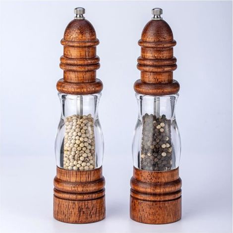 Lot de 2 moulin à poivre, mécanisme céramique, corps bois massif, pour sel et poivre, cuisine (1/4)