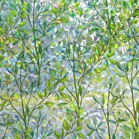 Film pour fenêtre à motif de feuilles vertes avec maille perforée, film à adsorption électrostatique (90 x 200 cm) (1/4)