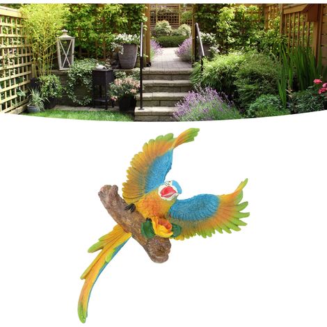 Decoración colgante de jardín hecha de resina: Escultura de loro: estatua robusta y colorida para el patio. (1/5)