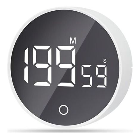 Horloge Minuterie visuelle magnétique, compte à rebours de 60 minutes avec 3 niveaux de volume, minuterie courte, grand écran LED - Blanc (1/5)