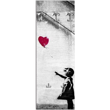 Appendiabiti da parete tema BANKSY 46x125 cm There Is Always Hope a pannello con stampa, guardaroba, attaccapanni muro con 5 ganci (1/5)