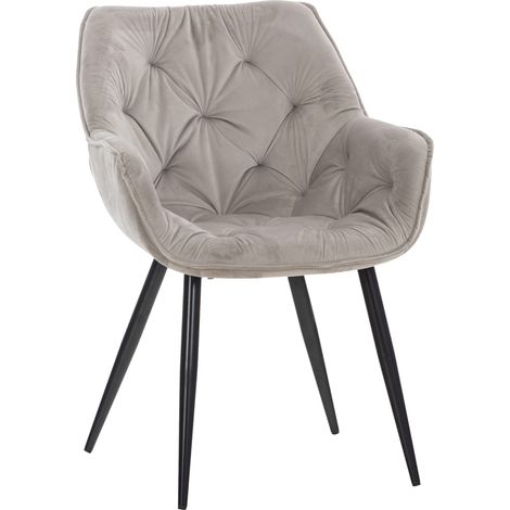 Cómoda y moderna silla tocador tapizada para sala de estar y oficina con capitoné de terciopelo gris FAL10526