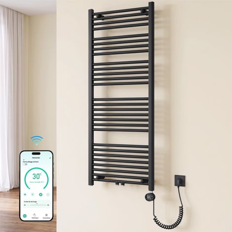 Mai & Mai Sèche-serviettes Électrique 140x60cm Gris Noir avec Résistance Chauffante 600 W Contrôle à Distance Chauffage Central Radiateur pour Salle de Bain (1/5)