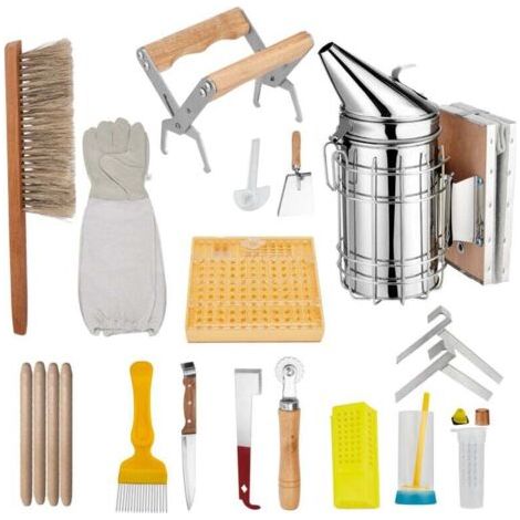 15-teiliges Imker-Starterset: Bienenstock-Set, Imkerwerkzeug, Imkerzubehör inklusive Smoker, Bienenbürste, Entdeckelungsschaber, Imkerhandschuhe, Werkzeug