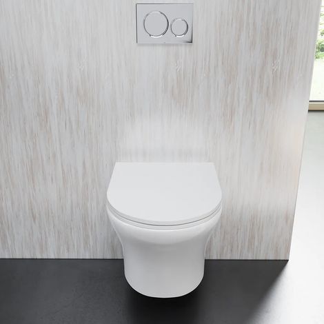 Wc suspendu sans rebord en céramique blanche polie avec siège Soft-close Mod. Nassau