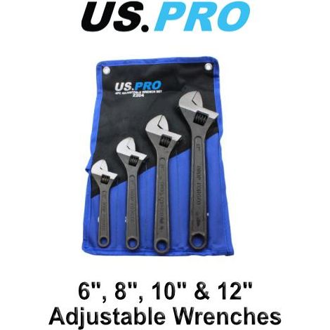 US PRO Tools 4pc Adjustable Wrench Shifting Spanner Set 6" 8" 10" 12" 2204 (1/4)