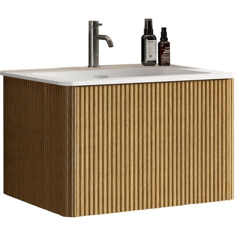 Mueble de baño suspendido con lavabo de mineral 61 cm acabado roble natural premontado HOMVRA (1/5)