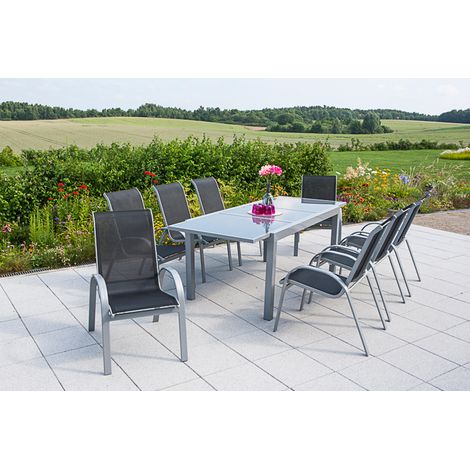 Amalfi Set 9tlg 8 Sessel schwa Tisch 160(220)x100cm