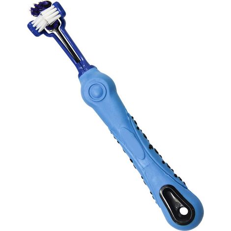 Brosse à dents bleue à 3 faces pour animaux de compagnie, multi-angles, pour chiens et chats. Accessoires pour le nettoyage buccal des animaux. (1/5)