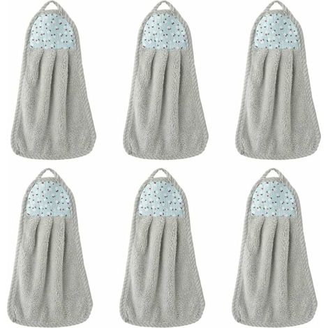 SHINING HOUSE Toallas de mano colgantes de 2 piezas, toalla de vellón coral, toalla absorbente de agua para el hogar, la cocina, el baño, color gris (1/5)