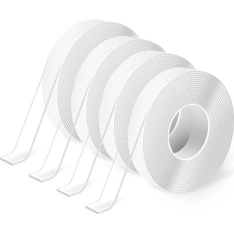 Ruban adhésif double face haute résistance – 4 rouleaux de 3 m, repositionnable, sans résidu, lavable et réutilisable – idéal pour usage intérieur et extérieur