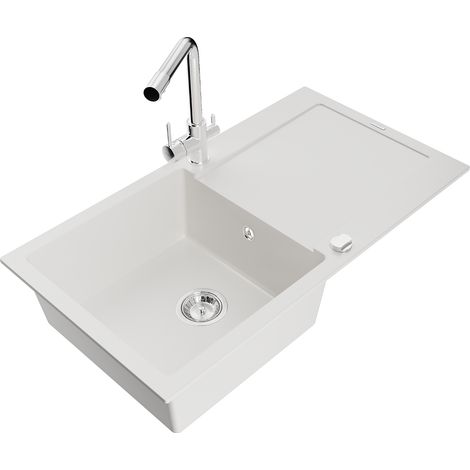 Mexen Leo lavello da cucina in granito monovasca con gocciolatoio e miscelatore da cucina Duero, bianco - 6501-20-671600-00 (1/5)