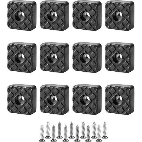 12 patins en caoutchouc antidérapants (30mm) avec visserie, protections de sol pour meubles, pieds carrés noirs pour chaises et tables, stabilisateurs de pieds, accessoires de fixation inclus, idéal p (1/5)