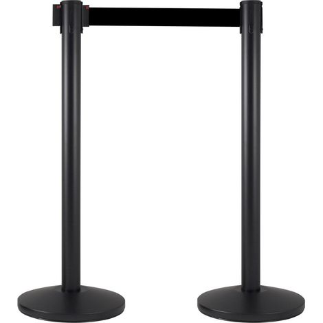 2 Colonnine Tendinastro 3 metri in Metallo Nero Opaco Ø36x101 cm Nastro Nero (1/5)