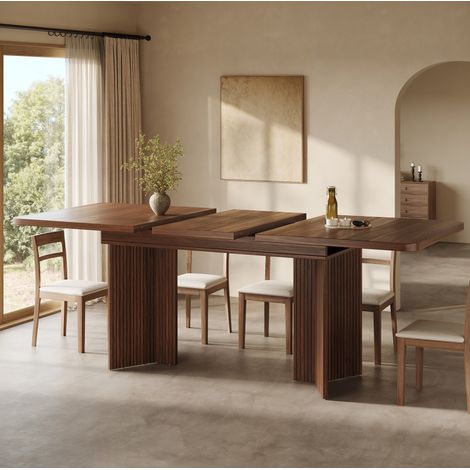Mesa extensible 120-160 x 80 x 76,1 cm de MDF y metal marrón DESVIAE (1/5)