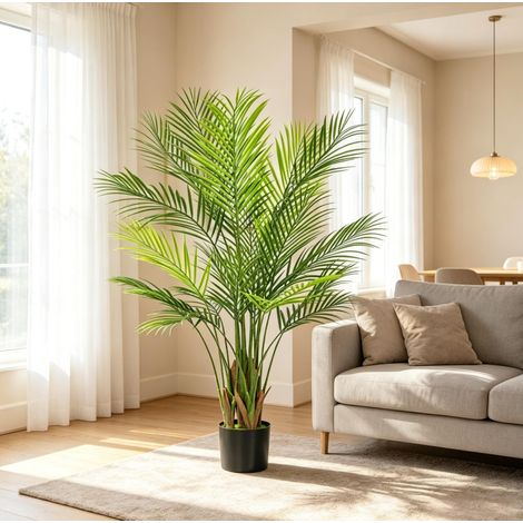 Palma artificiale da interno 120 cm in plastica verde moderna per soggiorno e ufficio, FloraGrace (1/5)