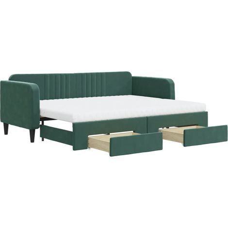 vidaXL Divano Letto Estraibile Cassetti Verde Scuro 80x200cm Velluto
