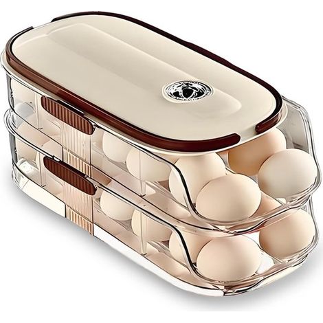 Dispensador de huevos para refrigerador con tapa y asa,dispensador automático de huevos con rodillo para refrigerador (1/5)