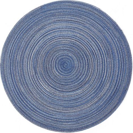 Ensemble de 6 sets de table ronds, tissés à la main, lavables, résistants à la chaleur, antidérapants, adaptés à diverses occasions festives, 38 cm, bleus. (1/5)