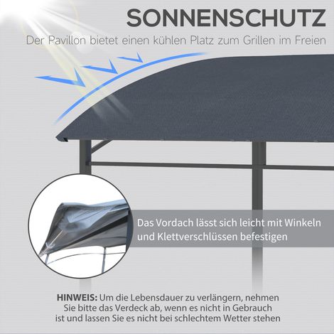 Abri barbecue avec protection pluie, crochets ustensiles, structure acier gris, 215x150x174/220 cm (1/4)