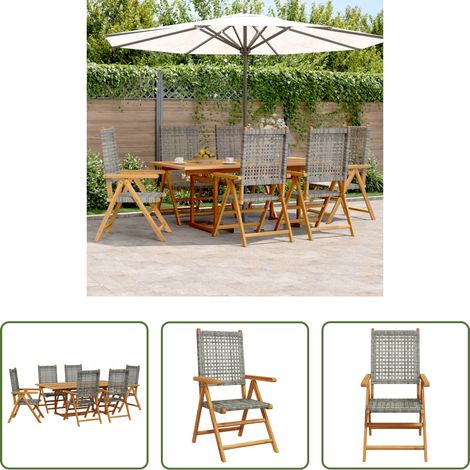 Gartentisch -  7-tlg. Garten-Essgruppe Poly Rattan und Massivholz Grau (1/5)