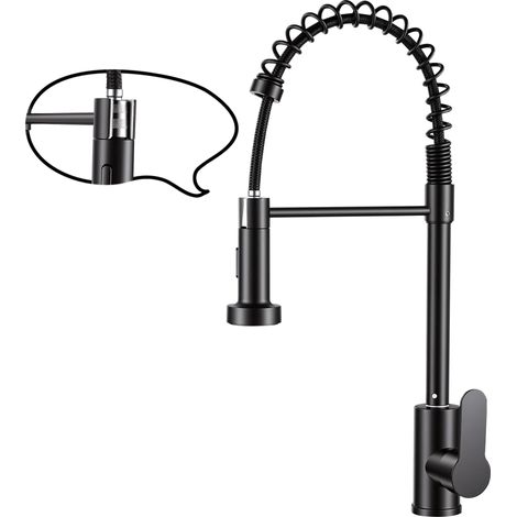 Robinet Cuisine Noir Mat - Douchette 2 Jets & Pivotant 360° - Mitigeur Évier Design Moderne - Laiton Durable (1/5)
