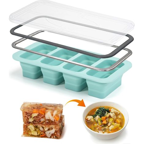 Moule de congélation en silicone avec couvercle empilable - Sans BPA Super Cubes Freezer pour soupes, sauces, bouillons, restes (1/5)